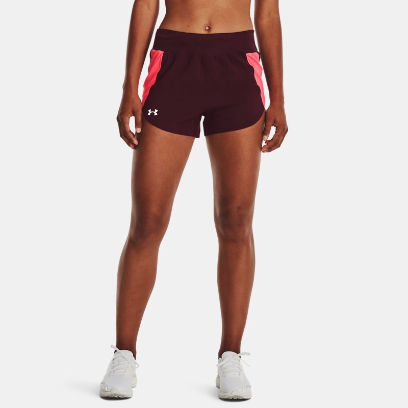 Women's Under Armour Fly-By Elite High-Rise Shorts Dark Maroon / Beta / Reflective L